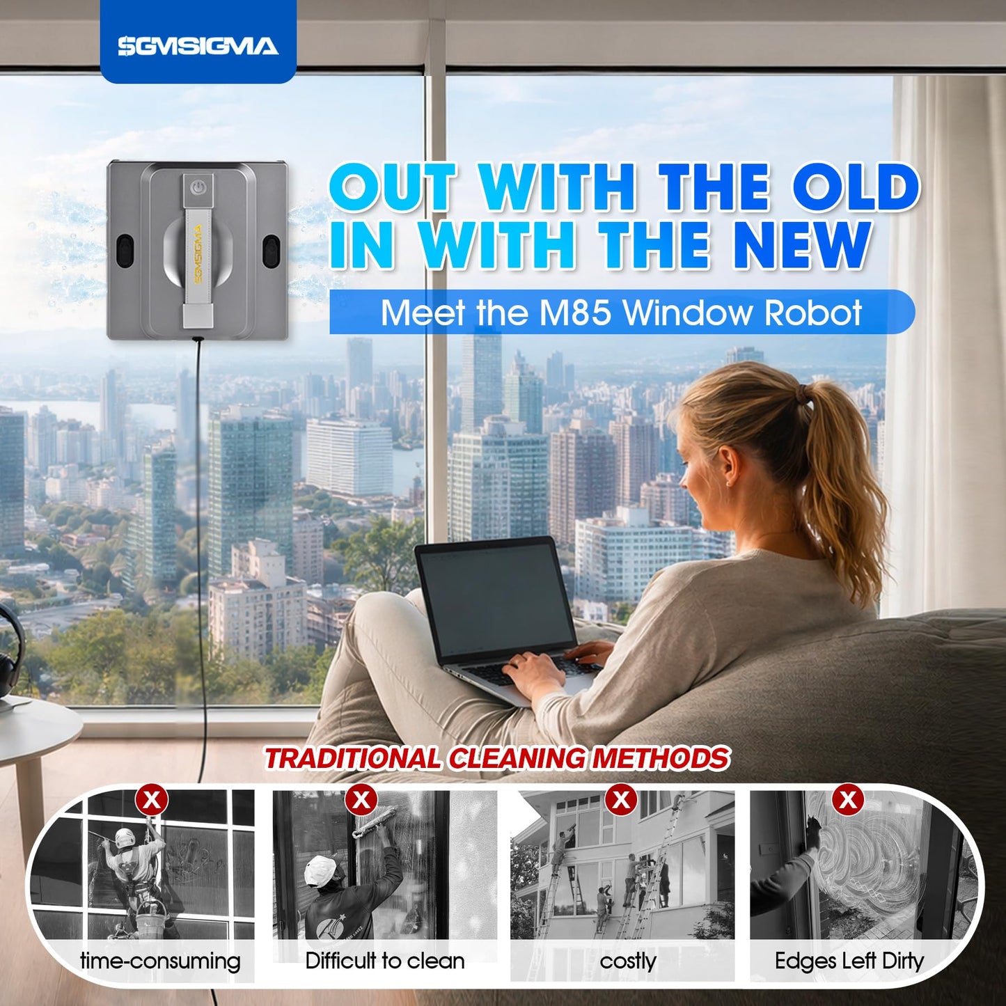 SGMSIGMA M85 Window Cleaning Robot 6000Pa Smart Spray Cleaner